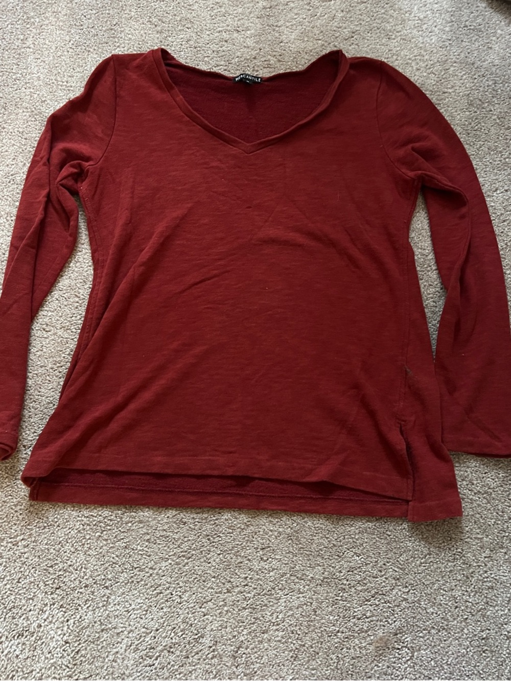 J. Crew V-Neck Long Sleeve Top - Deep Maroon